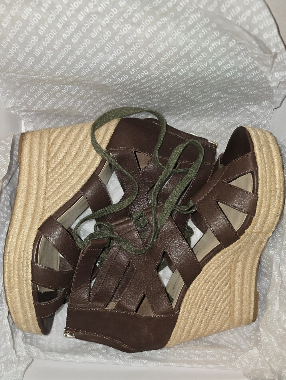 Dolce Vita Brown Leather Wedge Sandals - Size 11